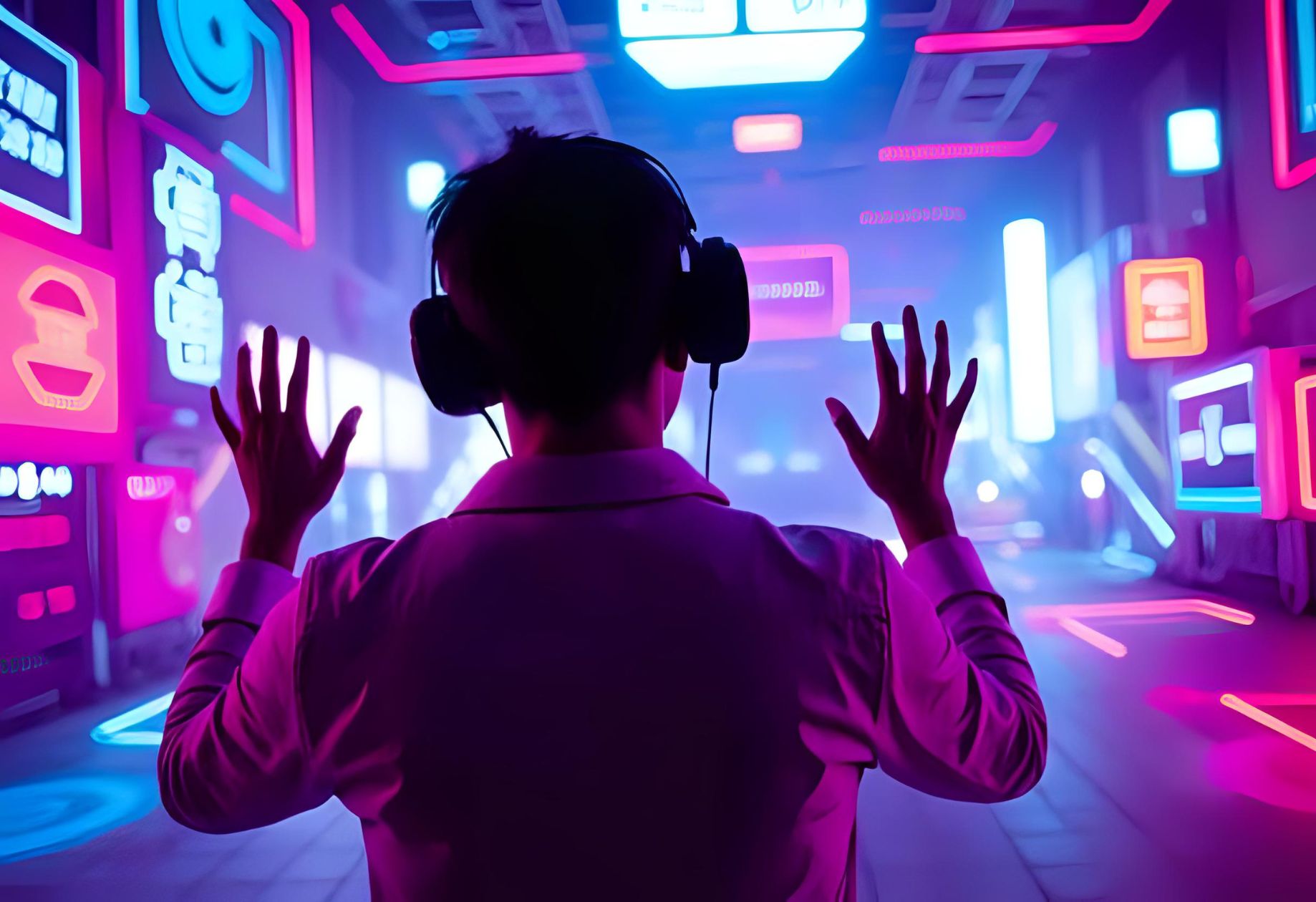 onA person using experimental 2D VR/AR tools.