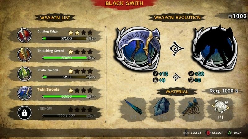 Weapon list in GOKEN