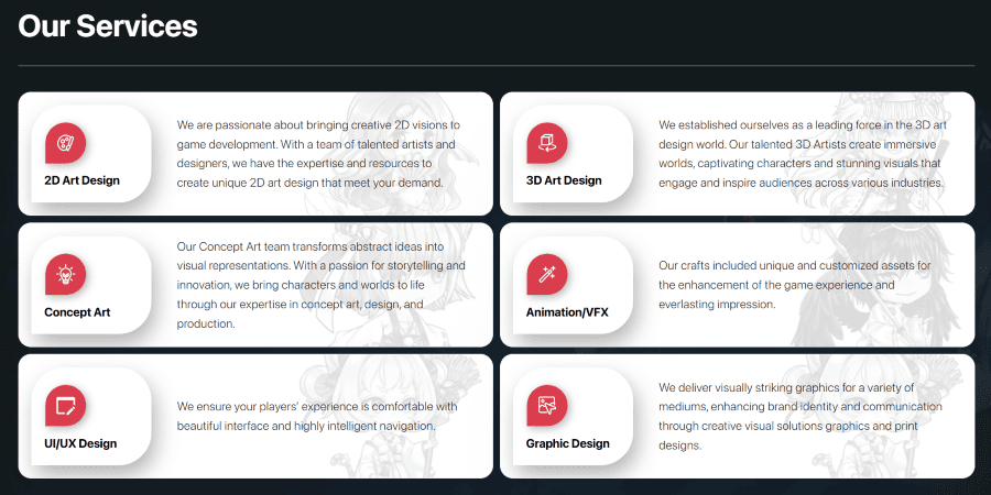 An easy-to-find overview of all Art Production Services, including Video Game Art Styles