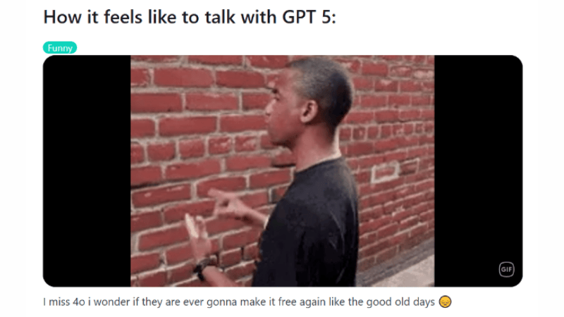 User’s reaction with ChatGPT- 5 on Reddit