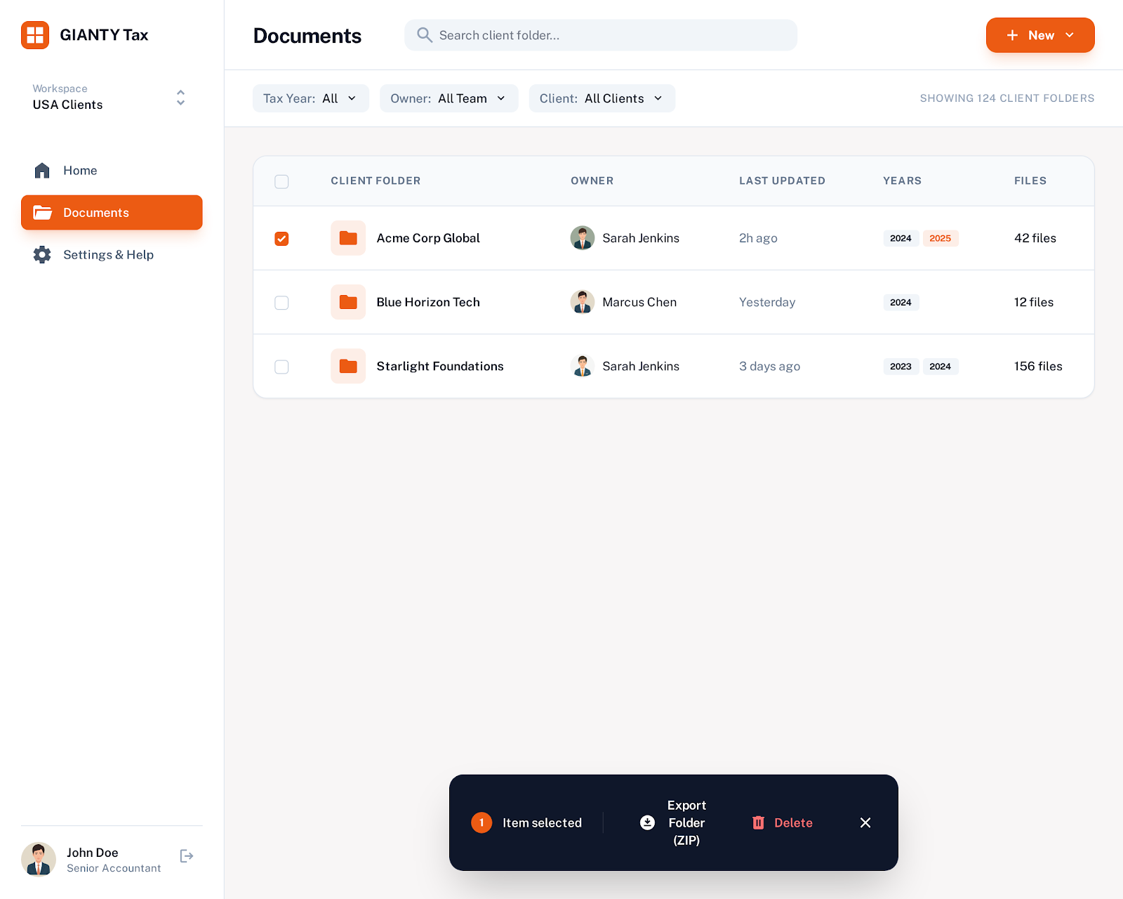 GIANTY AI Tax Documents Screen