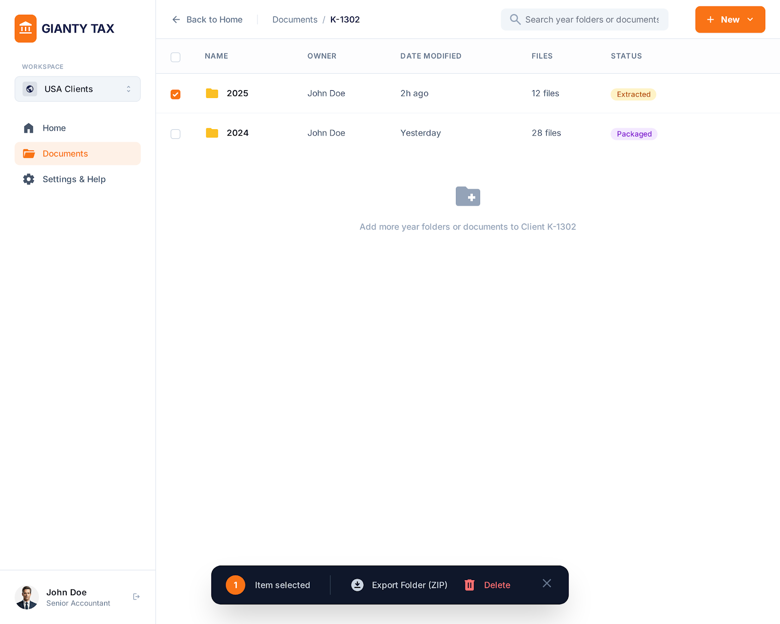 GIANTY AI Tax Document Screen